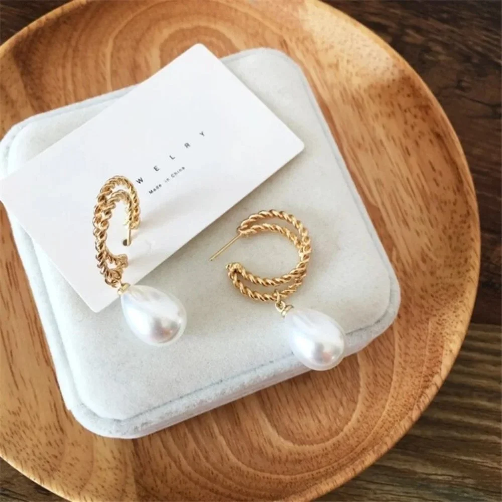 INS Style New Restore Simple Metal Hollow Pearl Earrings - Picture 3 of 6